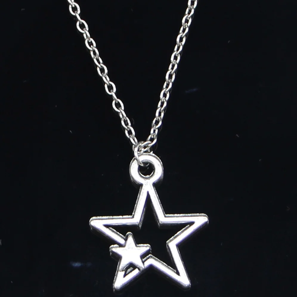 

20pcs New Fashion Necklace 27x21mm Hollow Double Star Pendants Short Long Women Men Colar Gift Jewelry Choker