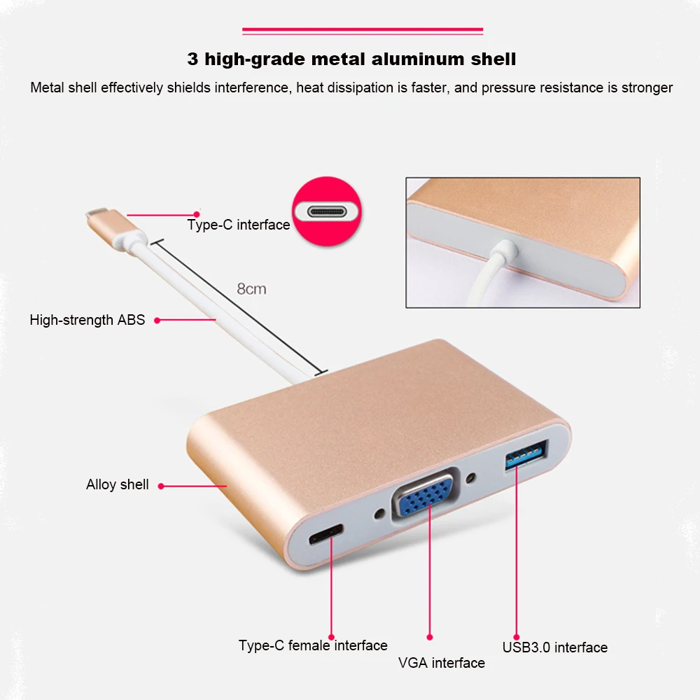 Конвертер KuWFi Type-C в VGA USB3.0 Hub для MacBook Nintendo Samsung S20 Dex Huawei P30 Dock Xiaomi 10 TV со скидкой 80% дешево на