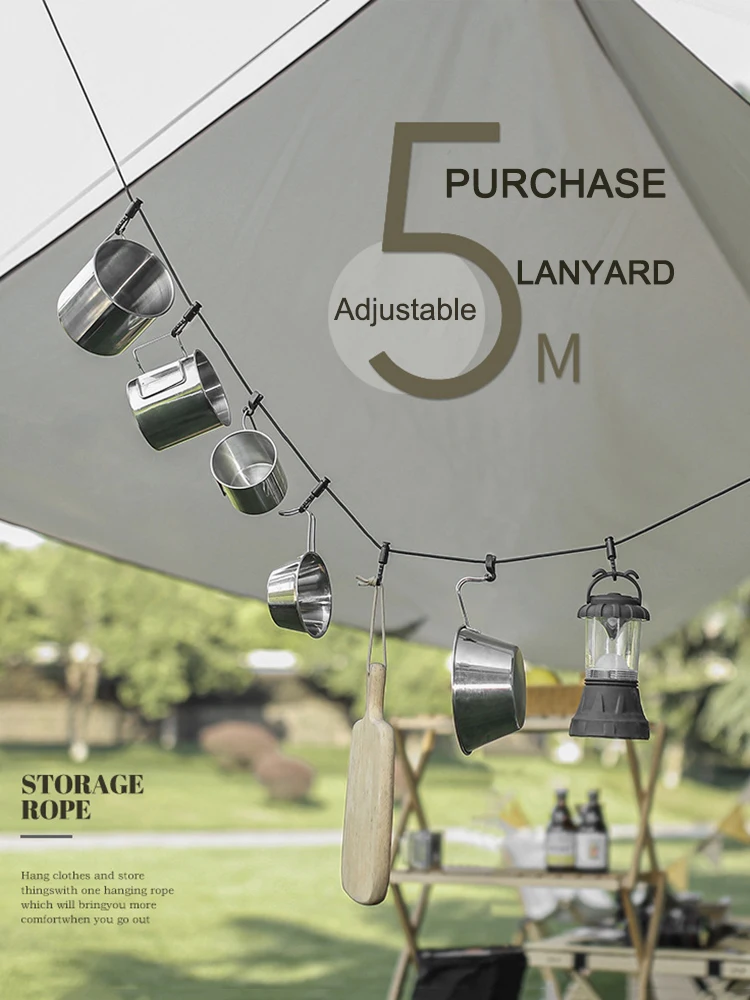 5-метровая ветровая веревка для лагеря с D-образными крючками пряжкой кемпинга