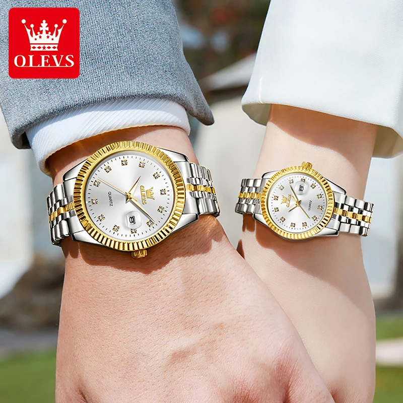OLEVS Couple Watch Fashion Simple Men Women Automatic Mechanical Watch Stainless Steel High Quality Waterproof Watch Couple 5526