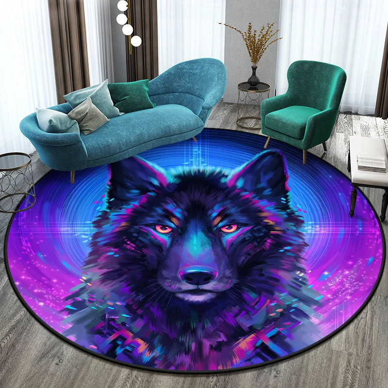 3D Fantasy Wolf Printed Round Carpet for Living Room Mat for Children Floor Rug Yoga Mat Bedroom E-sports Chair Mat Dropshipping