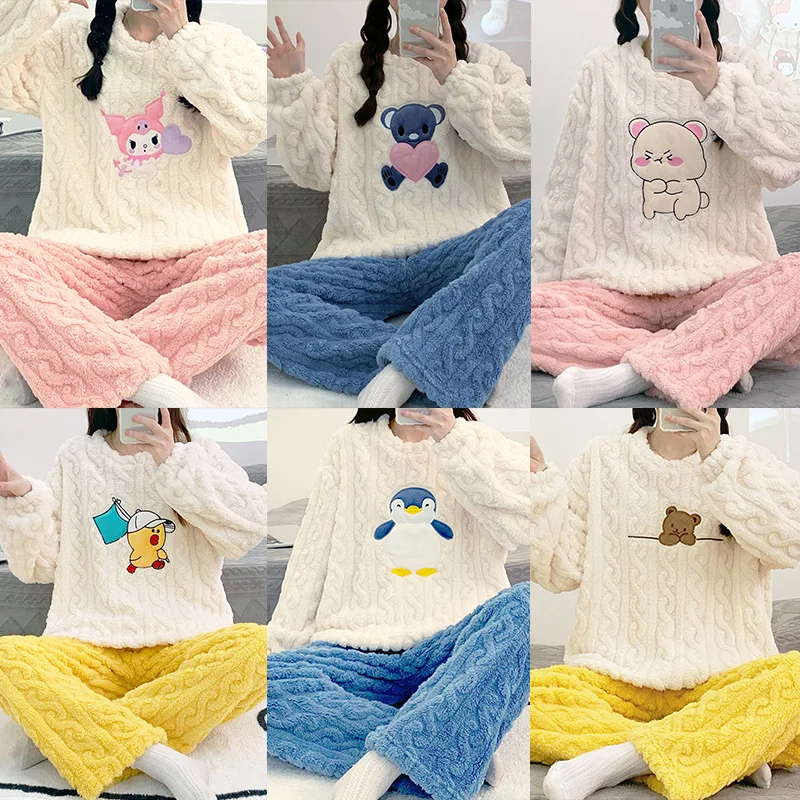 

Милая мультяшная плюшевая Пижама Sanrio, Милая зимняя теплая Пижама Kuromi, мягкая удобная творческая одежда для отдыха, подарки на день рождения