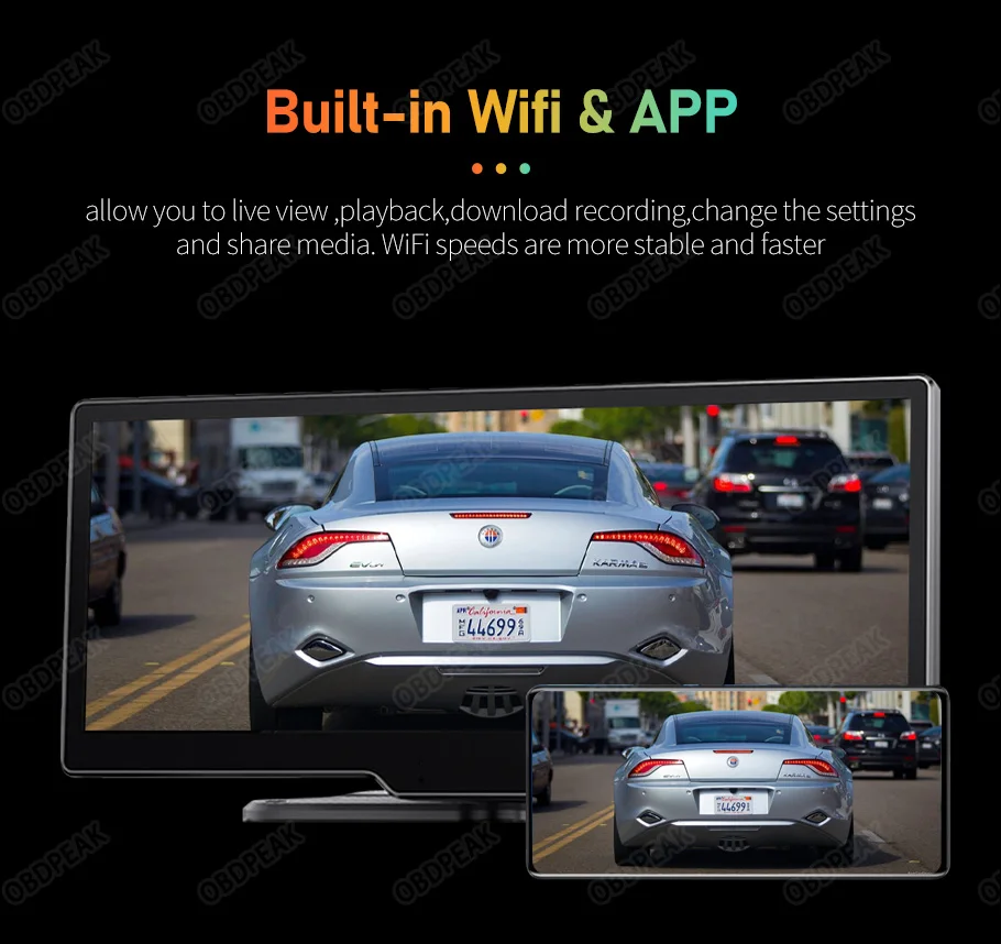 OBDPEAK K2 видеорегистратор 4K WIFI беспроводной Carplay и Android авто с двойным объективом Aux