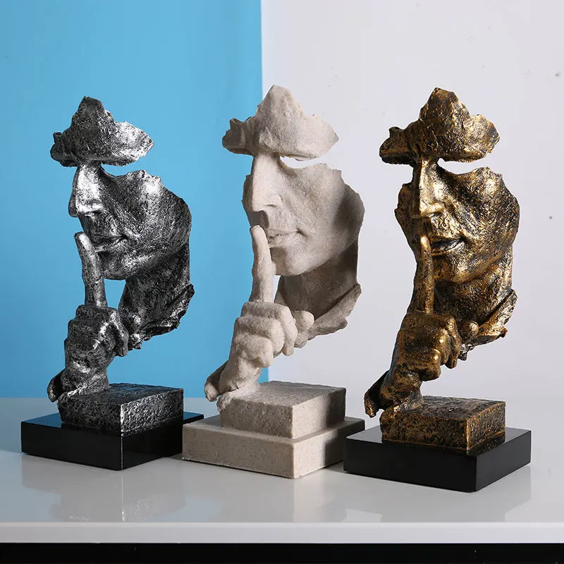 

Silence Is Golden Nordic Vintage Culptures Figurines Miniature Ornament Desk Accessories Room Decor Living Interior Decoration