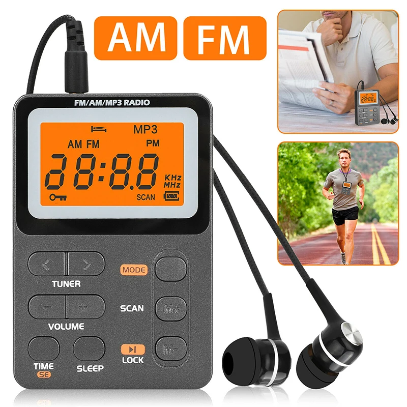 

AM FM-радио, цифровой светодиодный дисплей 3,5 мм, наушники с ЖК-дисплеем, автопоиск, приемник, mp3-плеер, радио на батарейках