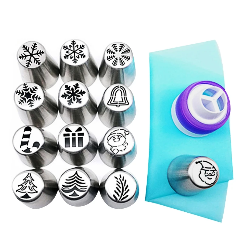 

Набор из 15 русских насадок для глазировки Рождественского торта, насадка для глазировки с соединителем, Рождественский дизайн