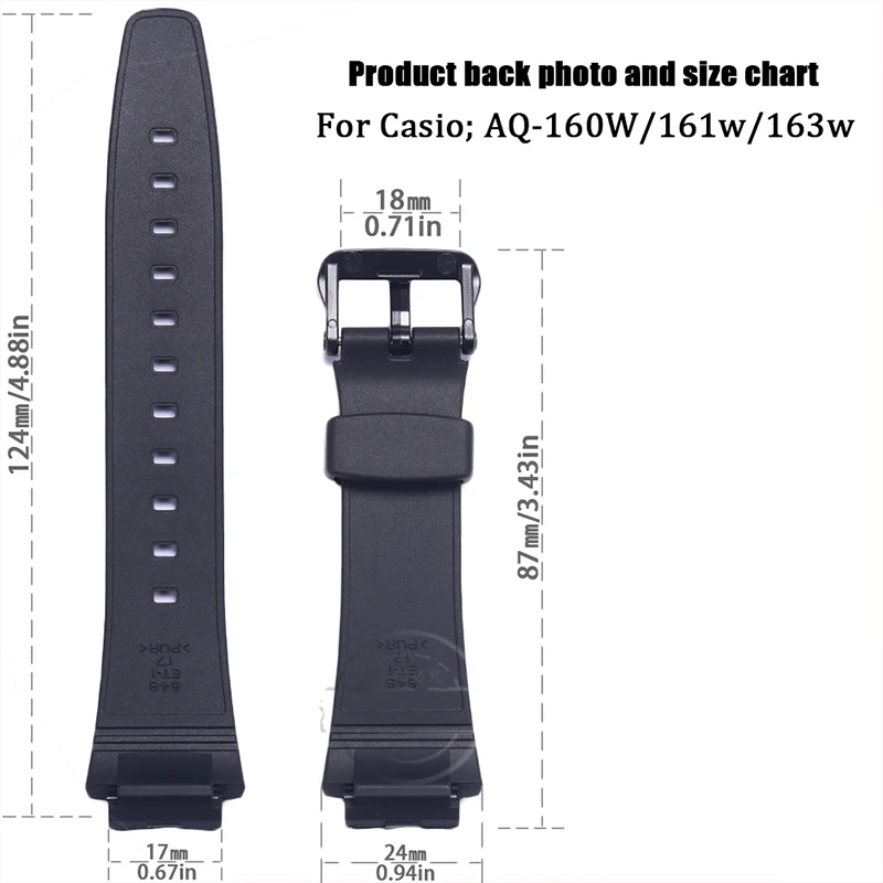 17mm Resin Replacement Strap For Casio AQ-160w AQ-161w AQ-163w  Men Band Rubber Sprot Waterproof Bracelet Watch Accessories enlarge