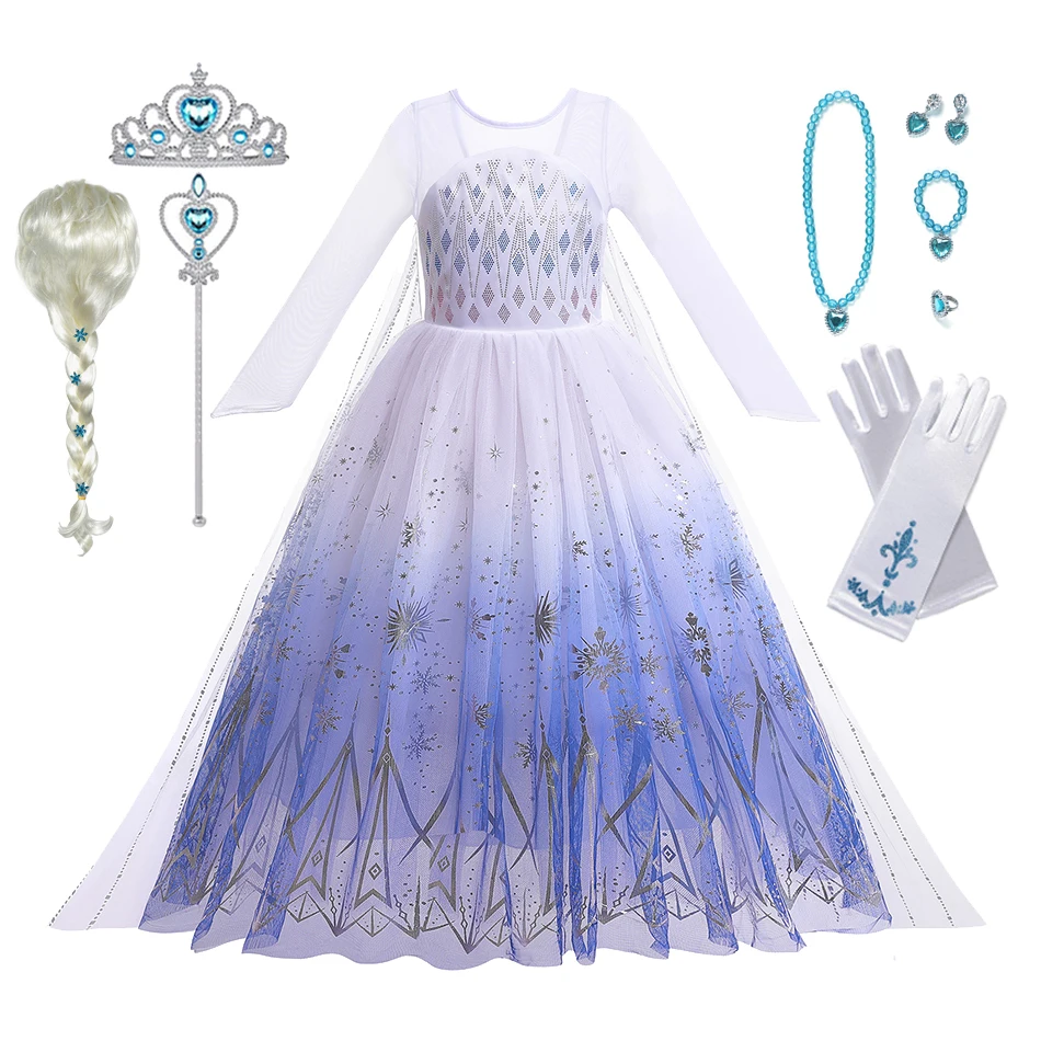 Платье принцессы Эльзы Холодное сердце для девочек Диснея белое сетчатое платье