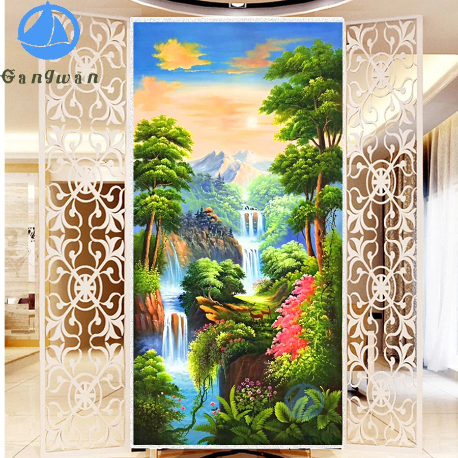 

Entrance decoration 5D Diy diamond painting Landscape Natural Waterfall Green Tree Lake full square/round diamond embroidery art