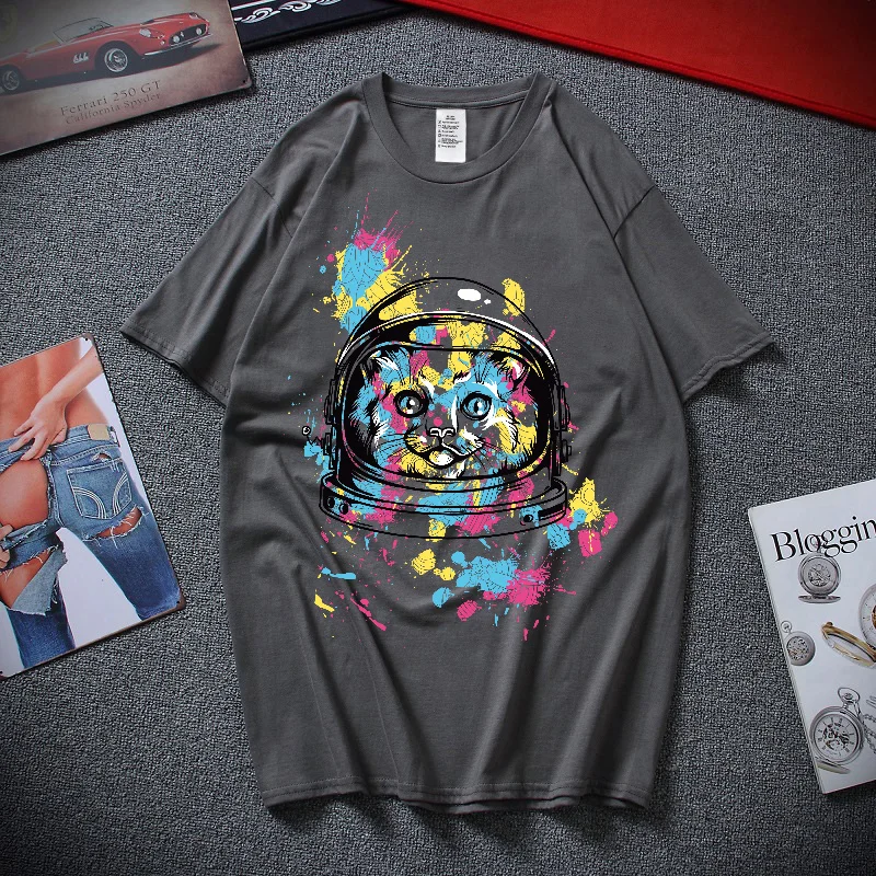 

Summer Mens Oversized T Shirt Cartoon Cat Print Short Sleeves High Quality Blouse Fashion Clothing Funny Cotton T Shirts For Men