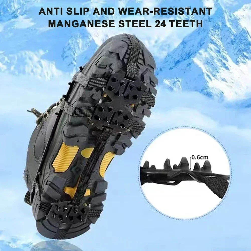 

24 Teeth Ice Grips Anti-Slip Ice Claws Winter Gripper Unisex Snow Claw Shoe Covers Climbing Chain Crampons Outdoor Accessories