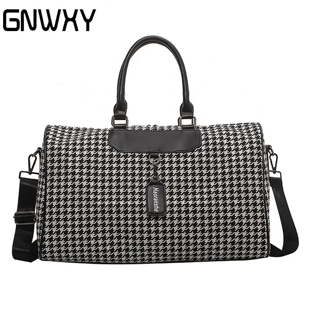 

New Lattice Cloth Travel Bag Large Capacity Business Trip Boarding Bag Swimming Fitness Sports Bag Lodging Travel Luggage Bags