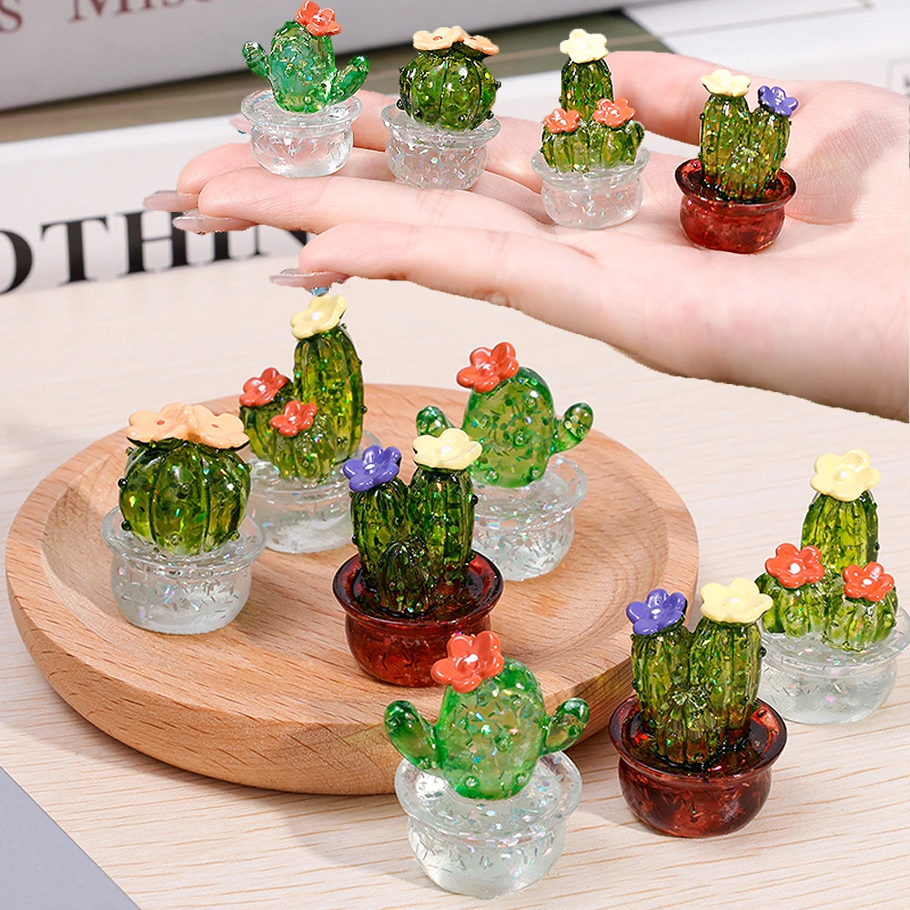 

Creative Simulation Cactus Plant Decor Transparent Fleshy Car Computer Decoration Ornaments Decorative Crafts Home Accessories