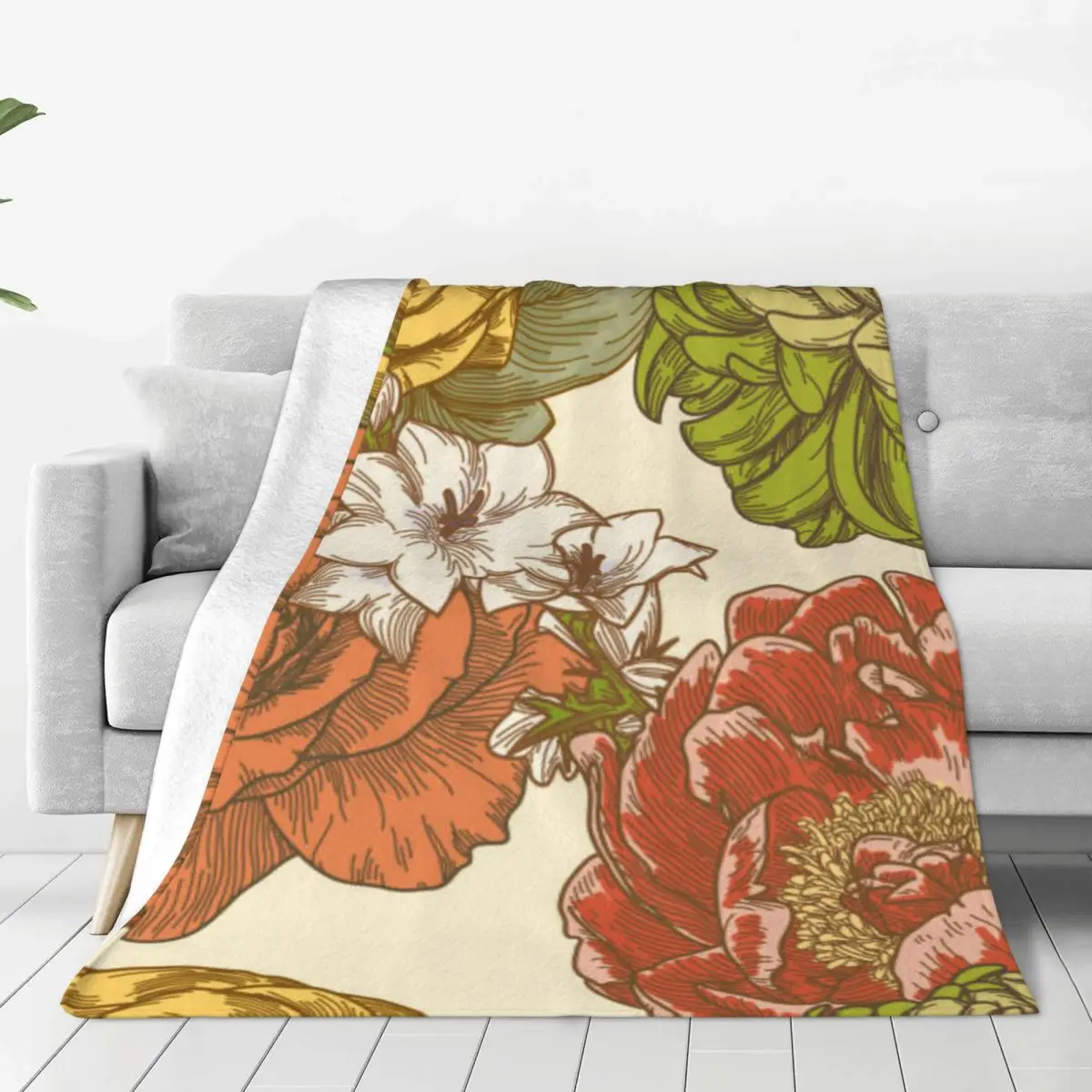 

Art Flowers Bed Cover Soft Sofa Bed Winter Decoration Sofa Blanket Thickened to keep warm oil painting style Anti-pilling fluffy