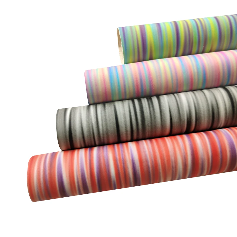 

Colorful Rainbow Stripe Mermaid Printed Vinyl Metallic Faux Artificial Leather Fabric for Making Shoe/Bag/Hair Bow/Deco