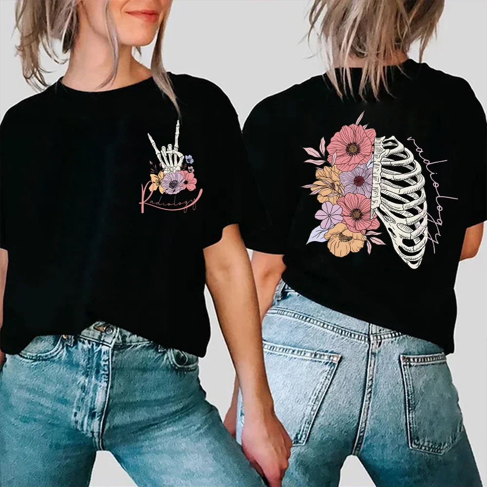 Женская рубашка со скелетом Rad Tech с цветочным принтом футболки из радиологии