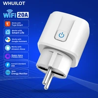 whuilot new smart socket plug eu 20a tuya wifi smart home automation monitor timer electronic outlet support google home alexa