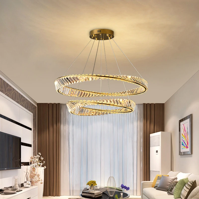 

Pendant Lamp Led Art Chandelier Light Modern Luxury Crystal Glass Ring Hanging Living Room Lustre Salon Design Lampara