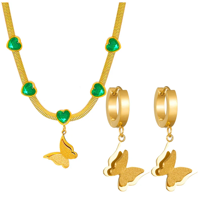 Модный простой позолоченный ретро кулон-бабочка изумрудная любовь циркон