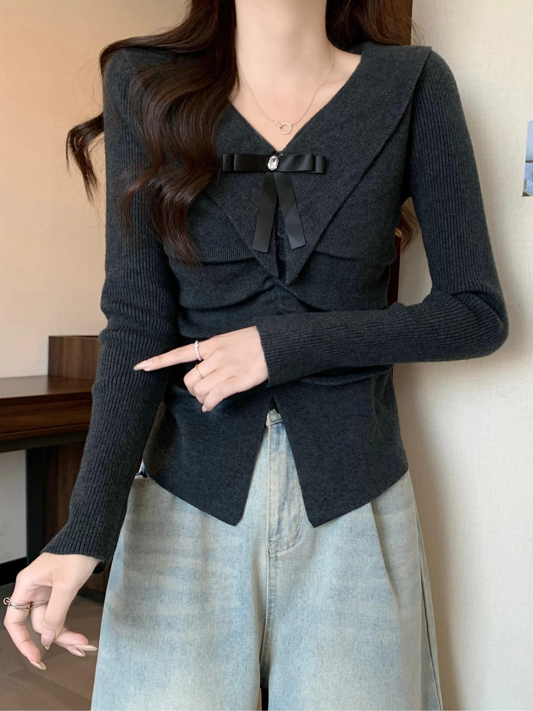 Женская одежда больших размеров Chubby Girl Western Sle Красивый свитер с v-образным