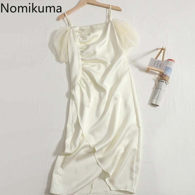 

Nomikuma платья для женщин 2022 пышные рукава Марля пэчворк тонкая талия летнее платье ретро элегантное модное женское платье