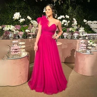 sumnus fuchsia tulle one shoulder evening dress backless sweetheart floor length prom dresses elegant women night party gowns