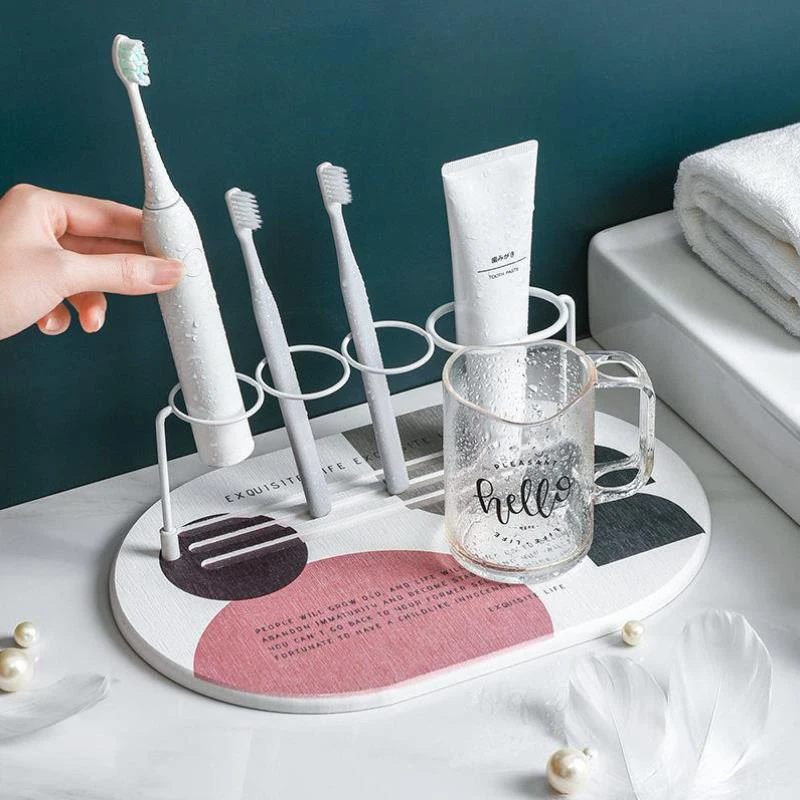 new bathroom storage rack diatomite mat organizer for place toothbrush toothpaste holder quick dry water absorbent anti mildew free global shipping