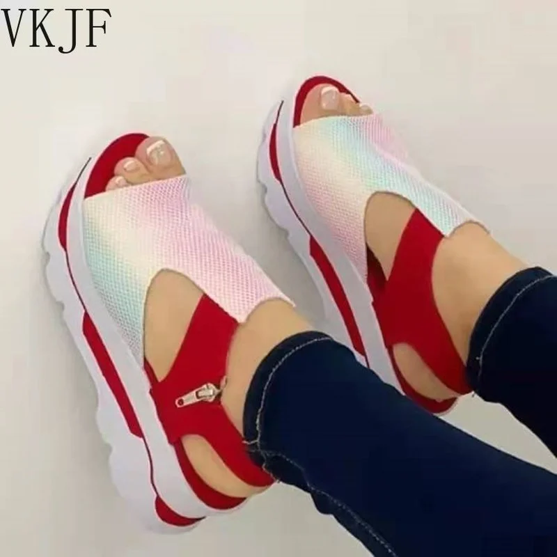 

Large Size Sandals Women's 2022 Summer New Thick Bottom Peep Toe Flying Woven Soft-soled Sandals Casual Beach Platform Shoes