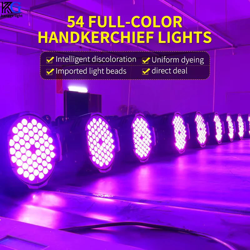 Фото Высококачественный полноцветный PAR-светильник 54x3W DMX512 для сцены, светодиодный PAR-светильник для KTV, баров, атмосферного освещения, диджейских выступлений, дискотек и мероприятий. №1