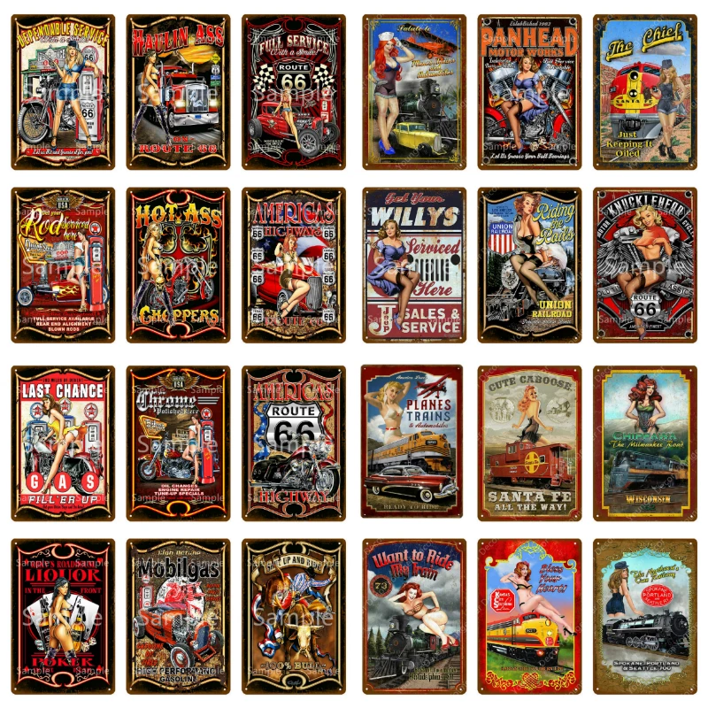 

Металлические знаки American Pin Up для девушек, автомобиль, газовая нефть, настенная табличка, винтажный постер с рисунком для бара, паба, гаража, ...