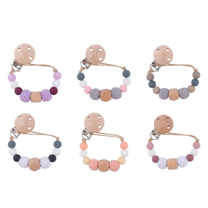 

Cute Wooden Bead Pacifier Clips Silicone Dummy Chain Holder Newborn Soother Chains Nipple Holder for Babies Teething Toy Baby