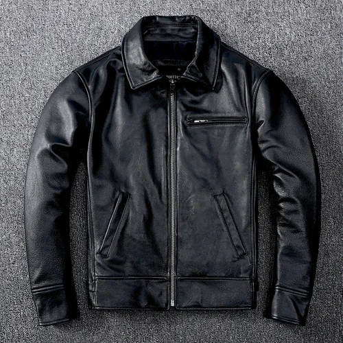 

100% Genuine Leather Jacket Men Natural Cowskin Coat Spring Autumn Mens Leather Leisure Jackets Black Chaquetas Hombre