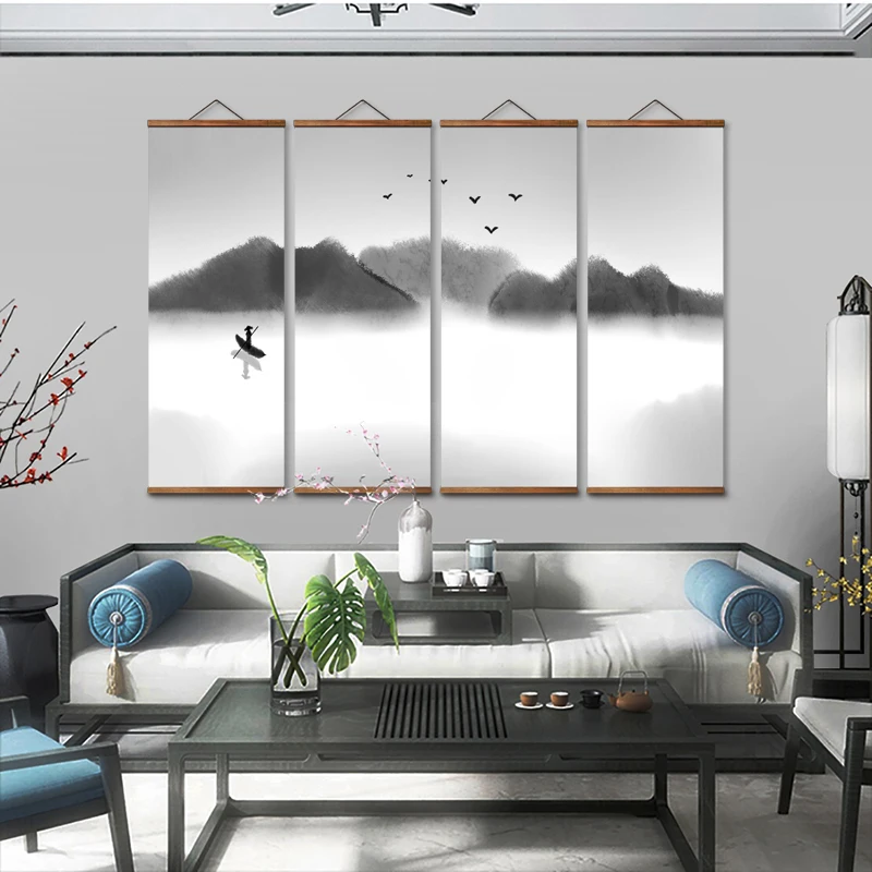 

Декоративные настенные постеры MT4008 в китайском стиле, настенные картины со сказочным озером, лодкой, рыбаком, ласточкой, пейзажем из массив...