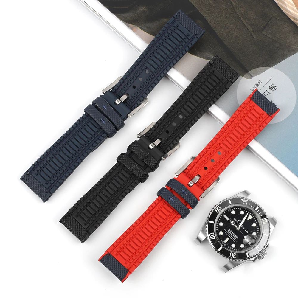 Soft Silicone Rubber and Oxford Fabric Watch Strap 20mm 22mm Men Women Waterproof Breathable Watchbands Watches Accessories