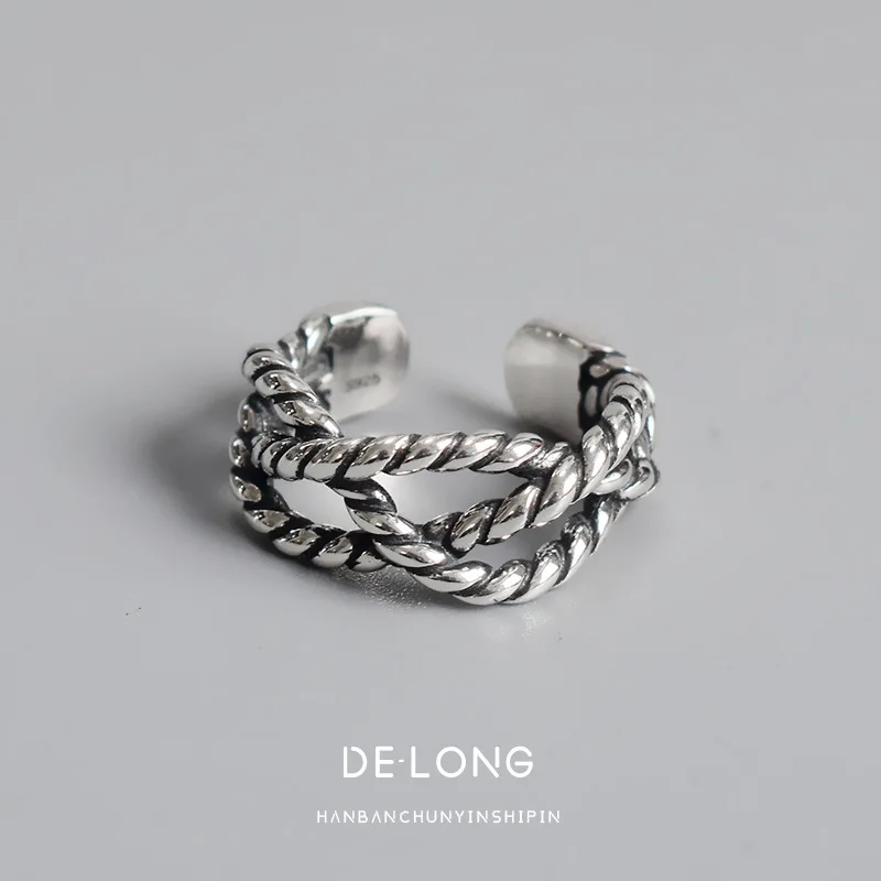 Классическое плетеное кольцо в стиле ретро Женское из серебра 925 пробы корейская