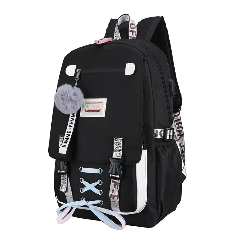 

Женский школьный рюкзак для девочек-подростков, вместительный Молодежный ранец в стиле преппи с USB-разъемом