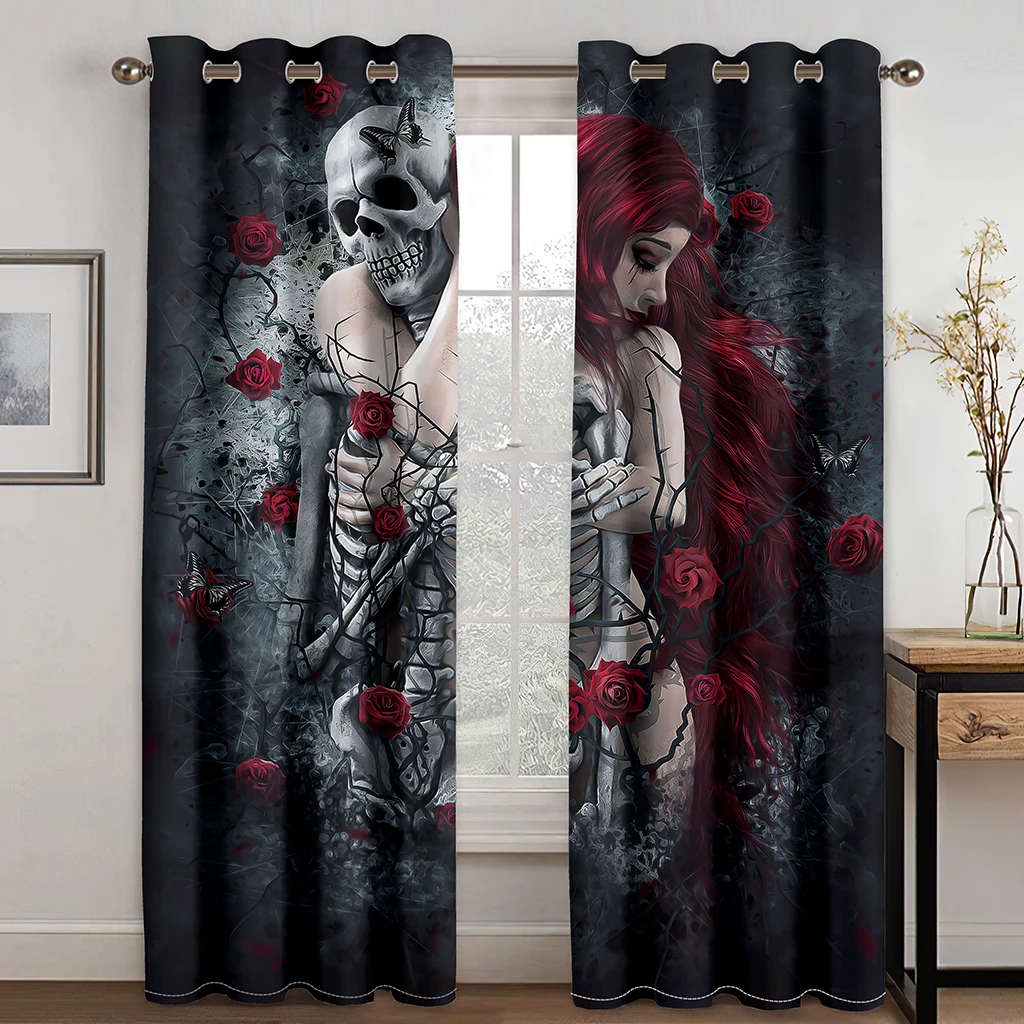 

Personality 3D Printed Black Mystery Skull Blackout Curtain for The Bedroom Custom Suitable for Decor Curtains Living Room