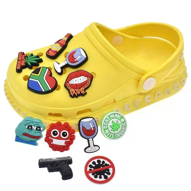 

8pcs PVC drop plastic soft rubber hole shoes decorative buckle accessories Shoe Charms Accessories Decorations Sad Frog Croc