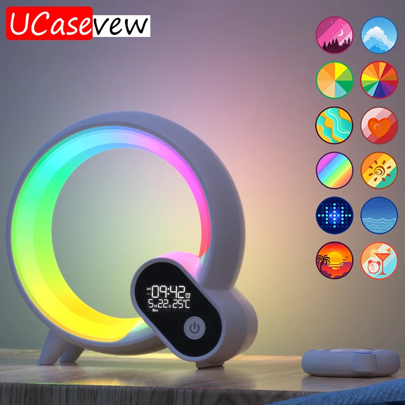 .rgb Colorful Atmosphere Night Light Lamp.sunrise Simulation Wake Up.10w Wireless Phone Charger
