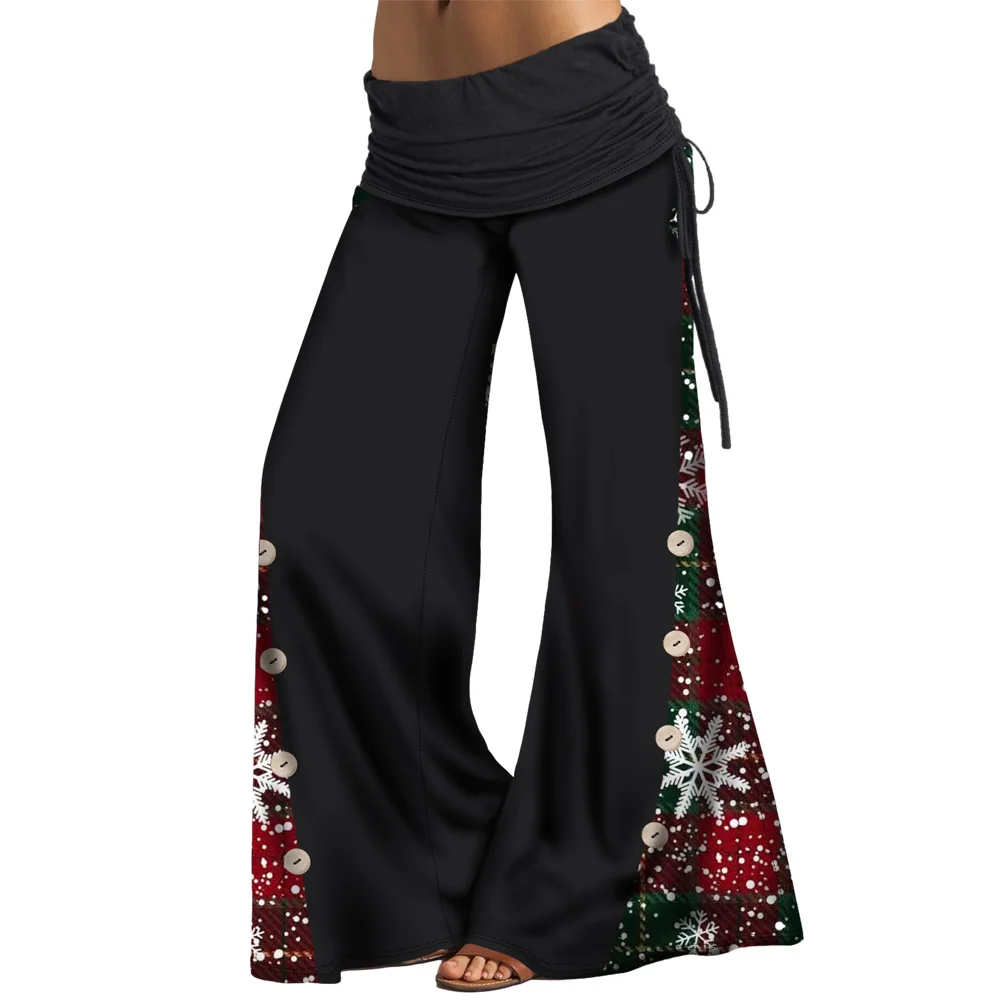 

Широкие штаны для рождественской вечеринки, клетчатые свободные брюки с эластичной талией с принтом снежинки