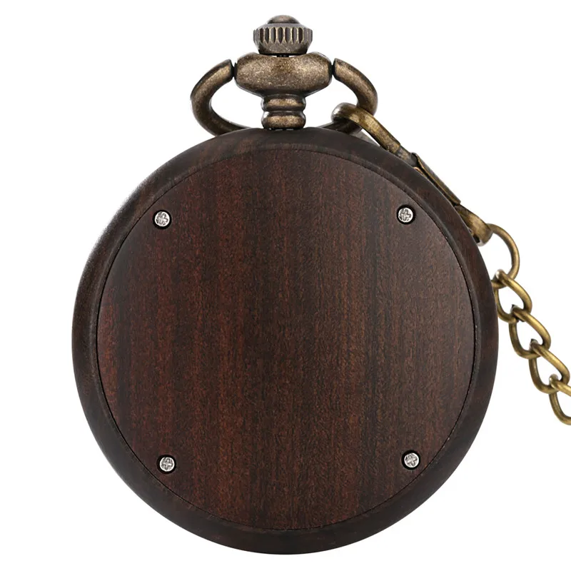 Antique Pocket Watch Rhombus Design Dial Sandalwood Wooden Quartz Analog Watches for Men Women with Pendant Chain Gift Timepiece