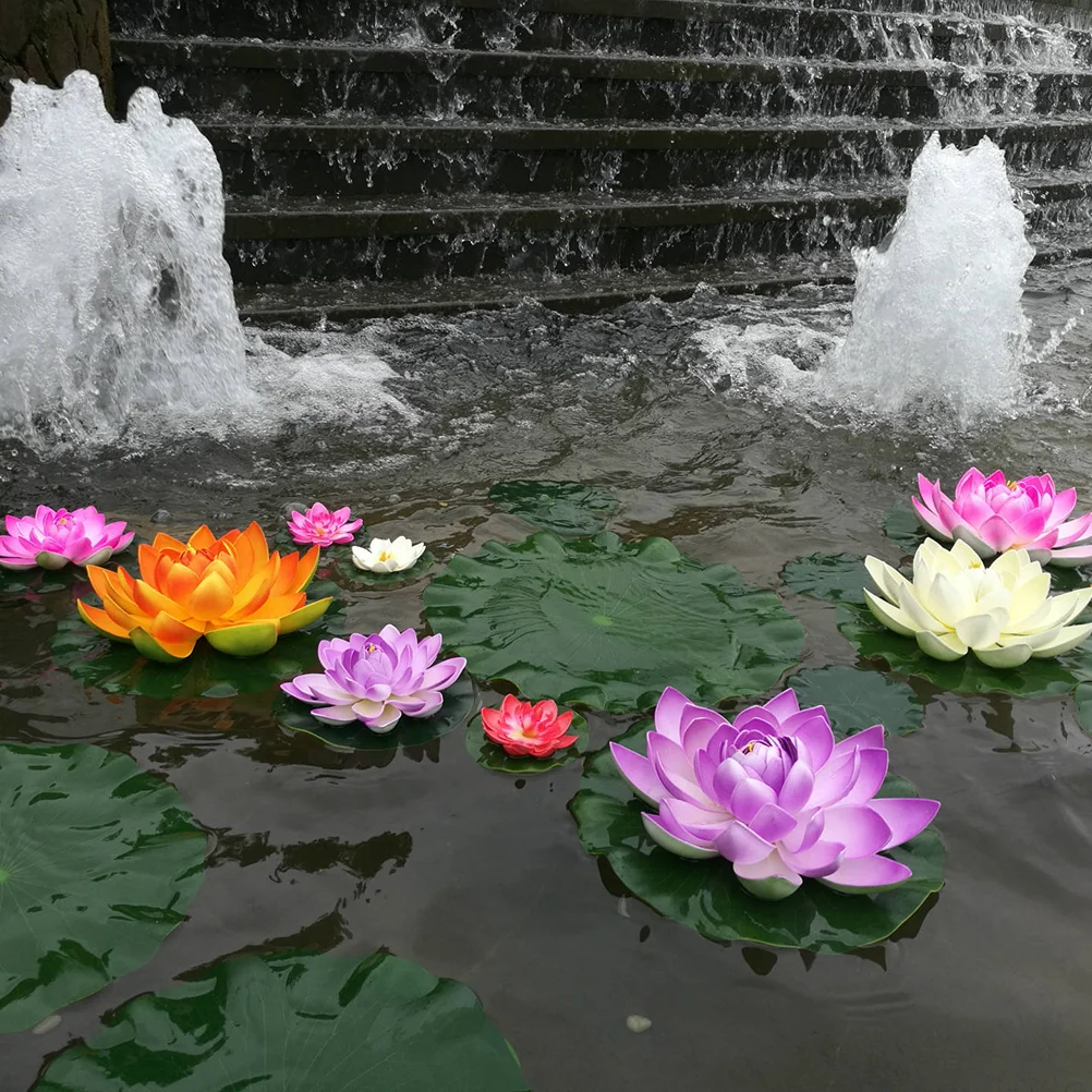 

Lotus Artificial Lily Floating Flower Water Pond Flowers Pads Decor Ponds Pool Fake Simulation Decoration Leaves Decorations