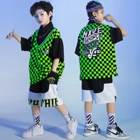 kid hip hop clothing green checkered lapel oversized t shirt top summer print shorts for girl boy jazz dance costume clothes