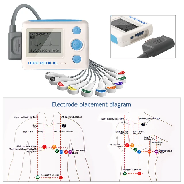 12 Channel Medical wearable Ecg Track and AI analyze portable dynamic holter with workstation software Support for 7 languag 4