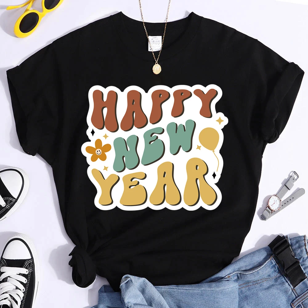 

Summer Women's T-shirt Happy New Year Print T Shirts Short-sleeved Casual Ladies Tees O-neck Teenagers Personality Tops Clothes