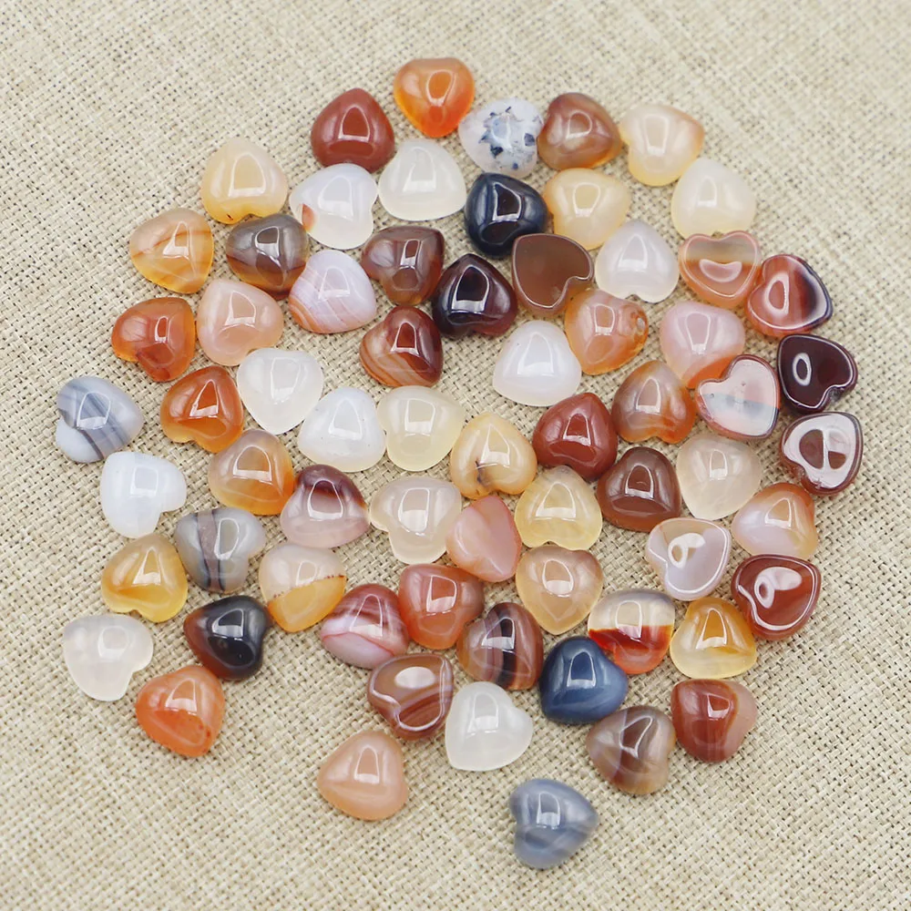 10MM New Natural Onyx Stone Heart Shaped CAB Cabochon Beads Charms Fashion Jewelry Production Making Earring Brooch Rings 50Pcs