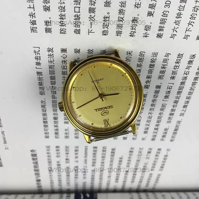 Фото Часы Tianjin Watch Factory Seagull, круглые часы с желтым корпусом и желтым циферблатом, механические часы с ручным заводом, диаметр 35 мм, бесплатный ремешок. №3