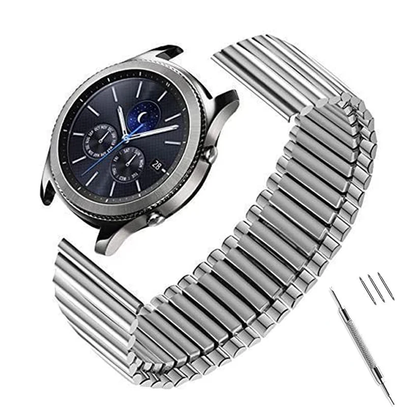 

Stretch Watch Band Strap Stainless Steel Elastic Metal Band 20mm 22mm For Samsung Watch 4 Matte Polished Retractable Wristband