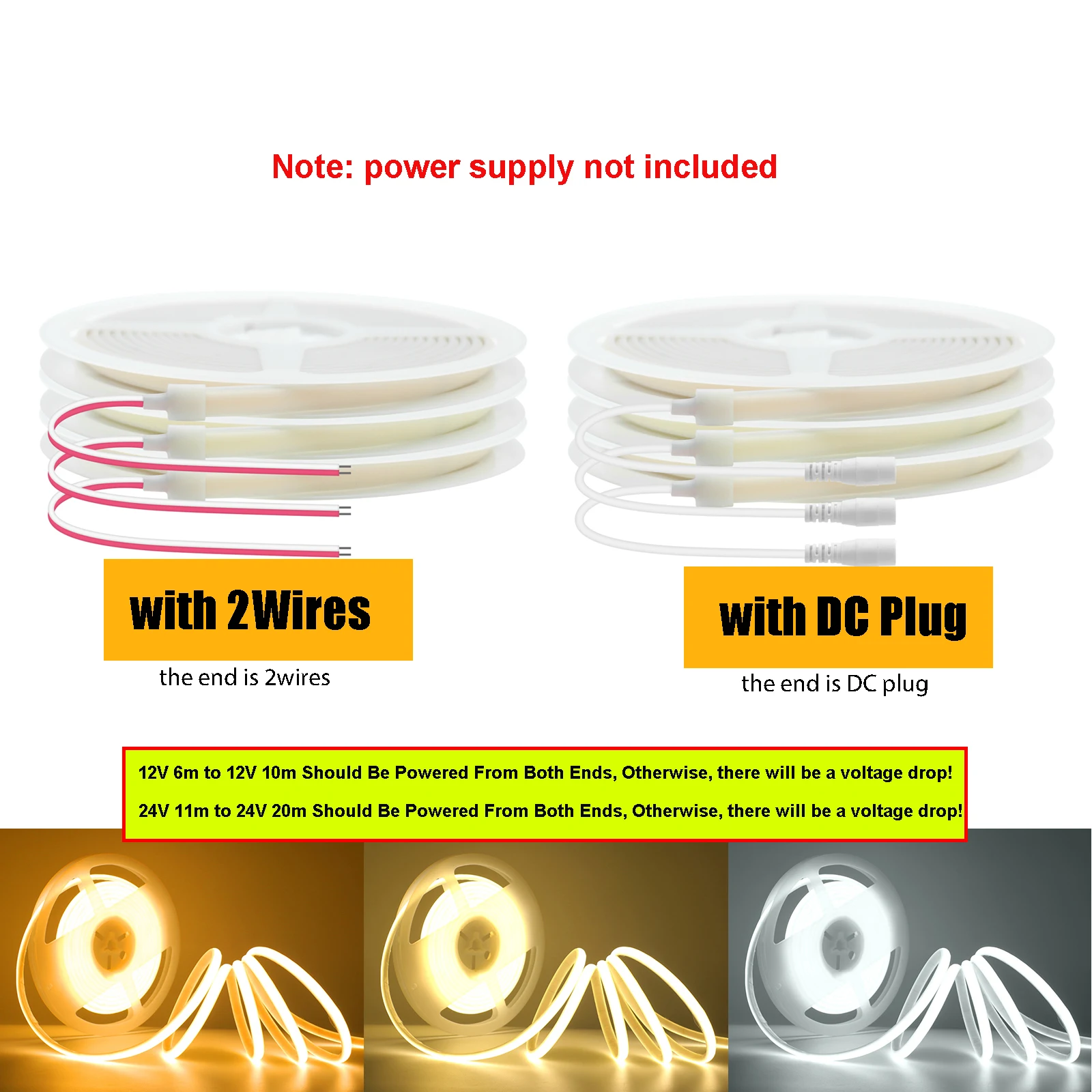 Фото DC12V 24V 1M-20M COB Светодиодная лента 320LEDs/m IP67 Водонепроницаемая гибкая лента RA90 шириной 10 мм для кухонного шкафа, садового освещения №4