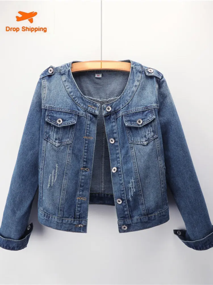

Fashion Round Neck Casual Denim Jacket Coat Women Oversized Jeans Jackets for Women 2023 Women's Windbreaker Bomber Jacket Women